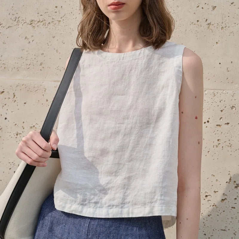Duttini | Asymmetric Linen Crop Top