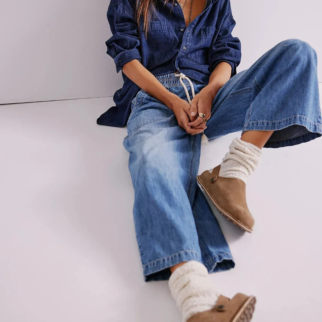 Duttini | Weekender Drawstring Jeans for Women in Blue Denim