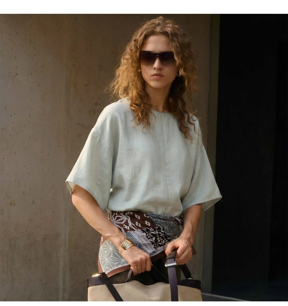 Duttini | Flared Sleeve Linen Pullover for Women