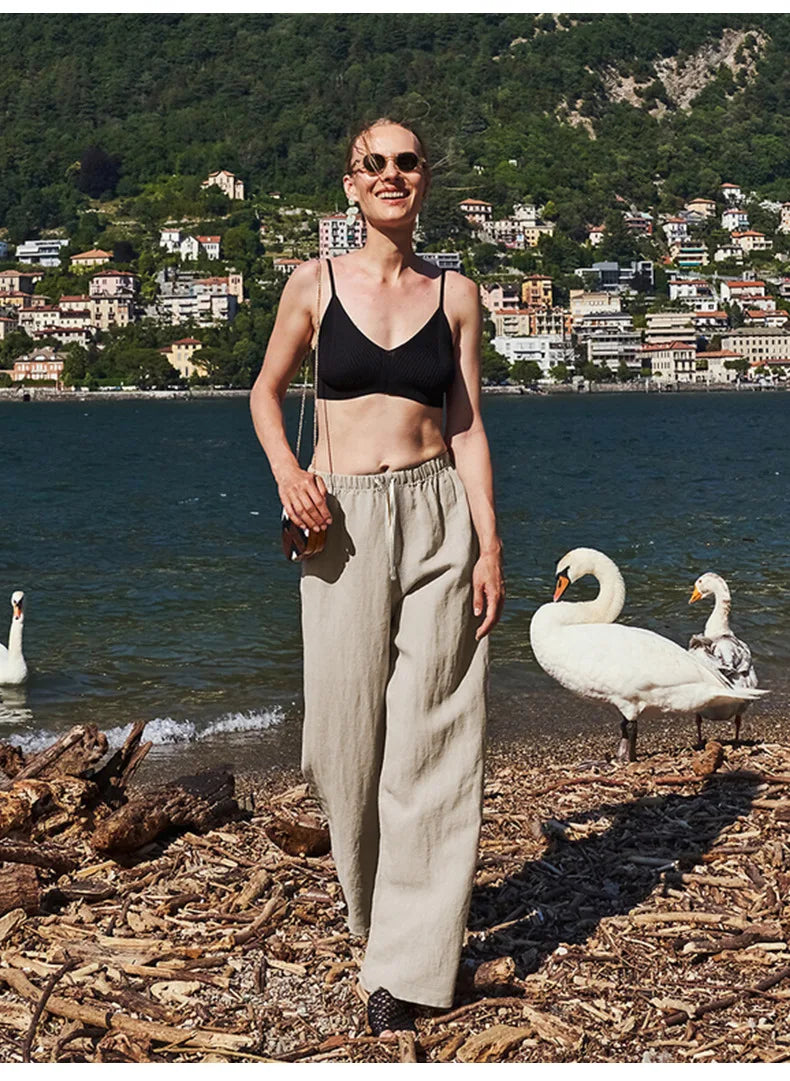 Duttini | Wide Leg Linen Pant for Women in Beige