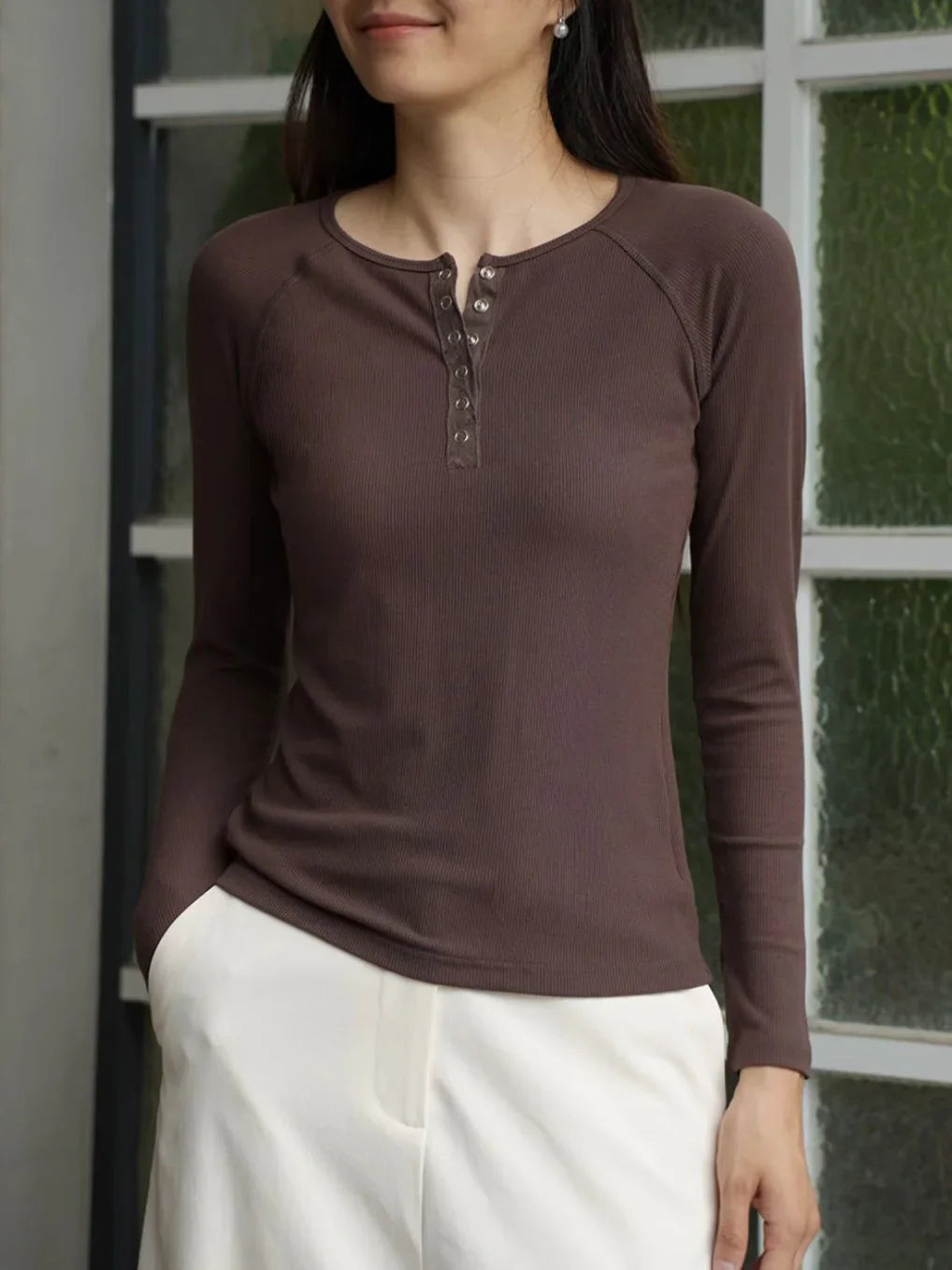 Duttini | Pop-Button Top for Women in Cotton Blend, Fitted, Black