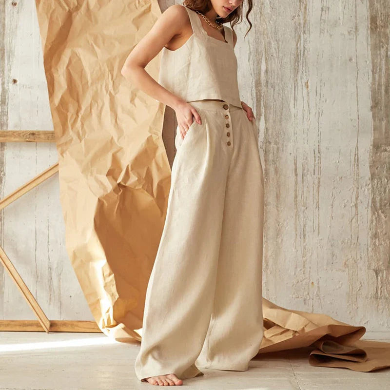 Duttini | Square Neck Linen Crop Tank