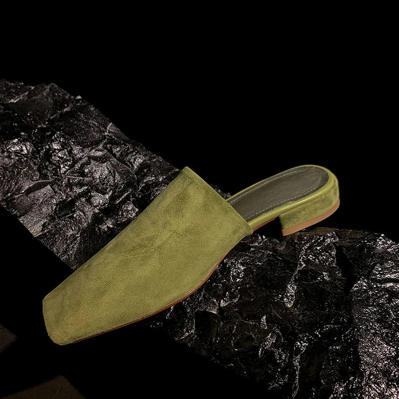 Duttini | Leather Croc-Embossed Low Heel Mules