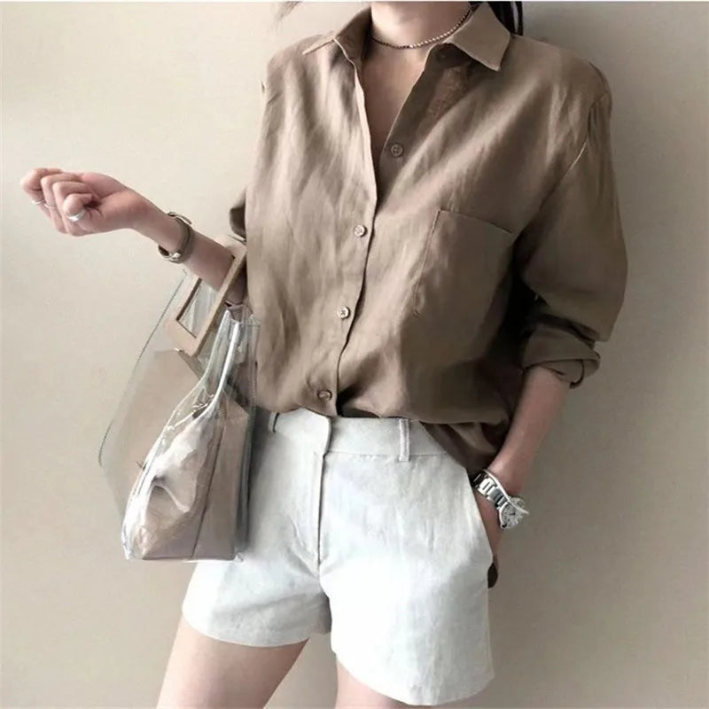 Duttini | Soft Linen Open Collar Shirt