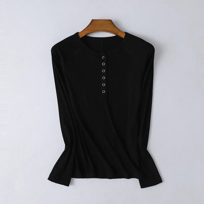 Duttini | Pop-Button Top for Women in Cotton Blend, Fitted, Black