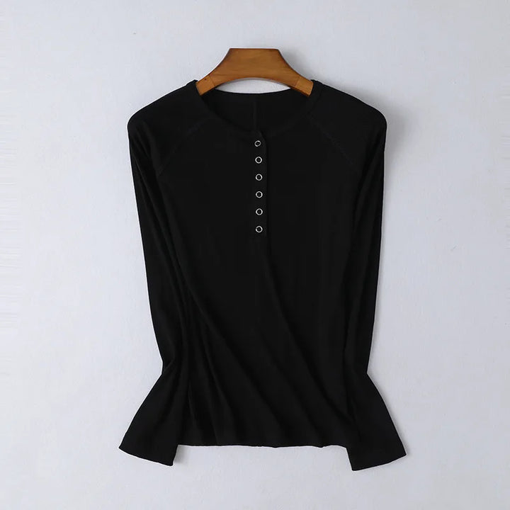 Duttini | Pop-Button Top for Women in Cotton Blend, Fitted, Black