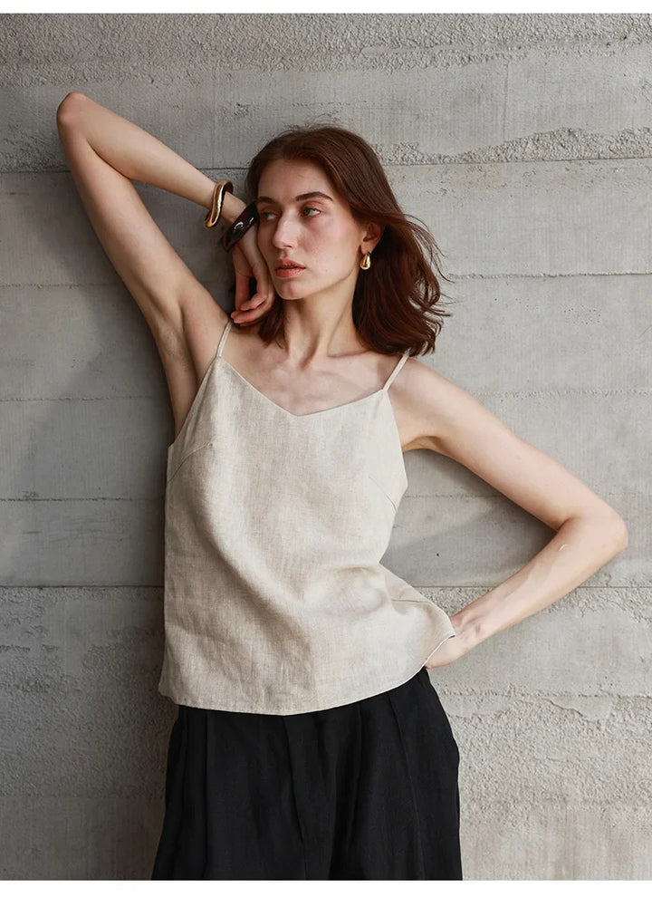 Duttini | Linen V-Neck Camisole Top for Women