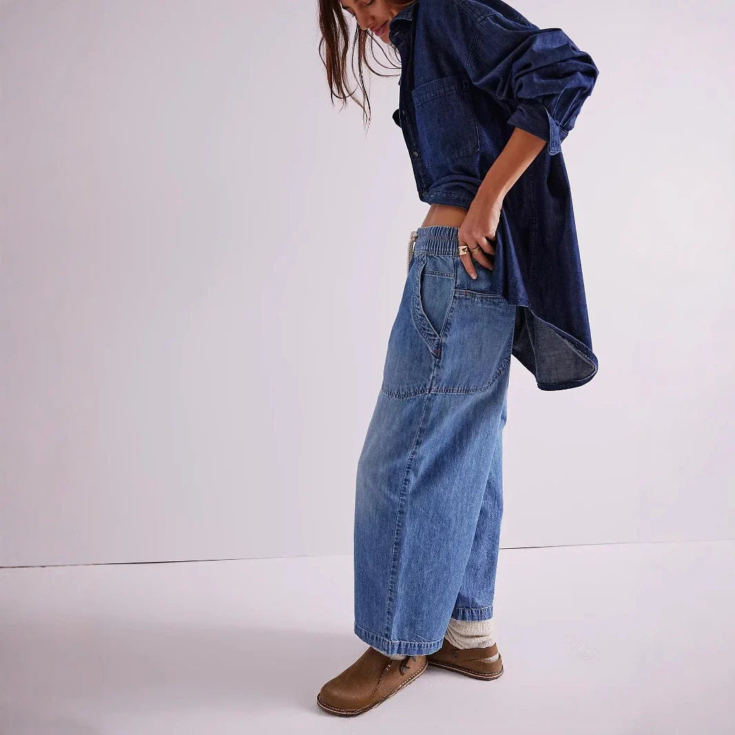 Duttini | Weekender Drawstring Jeans for Women in Blue Denim