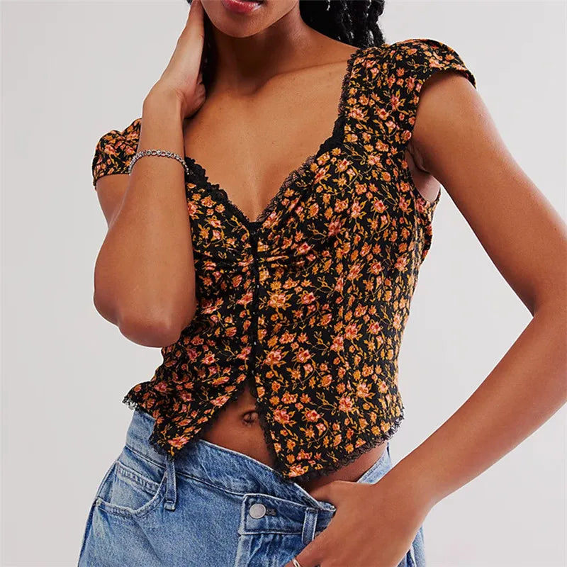 Duttini | Floral Ruche Crop Top for Women in Multicolor