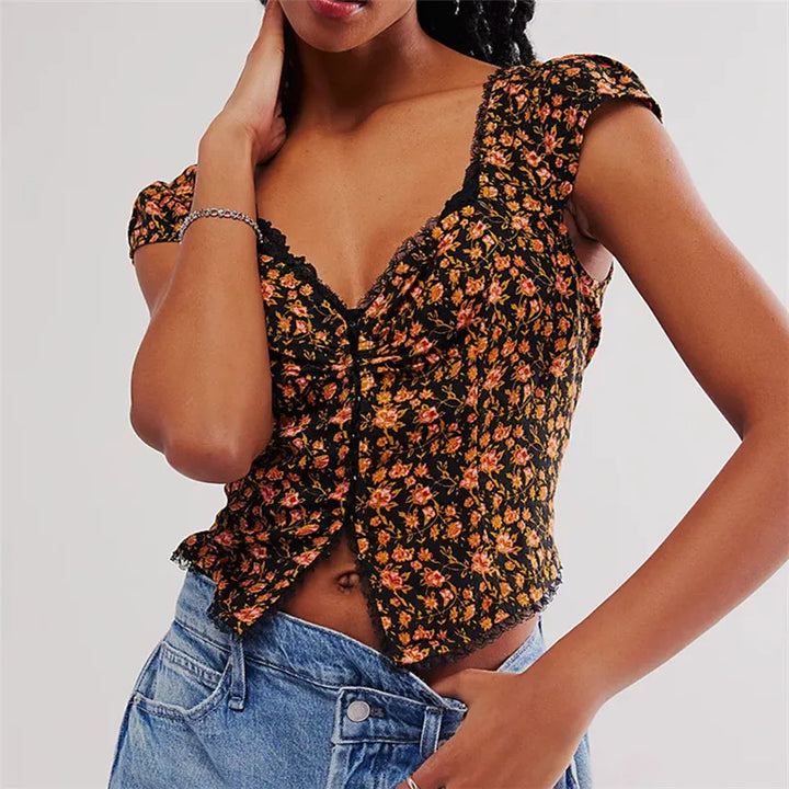 Duttini | Floral Ruche Crop Top for Women in Multicolor
