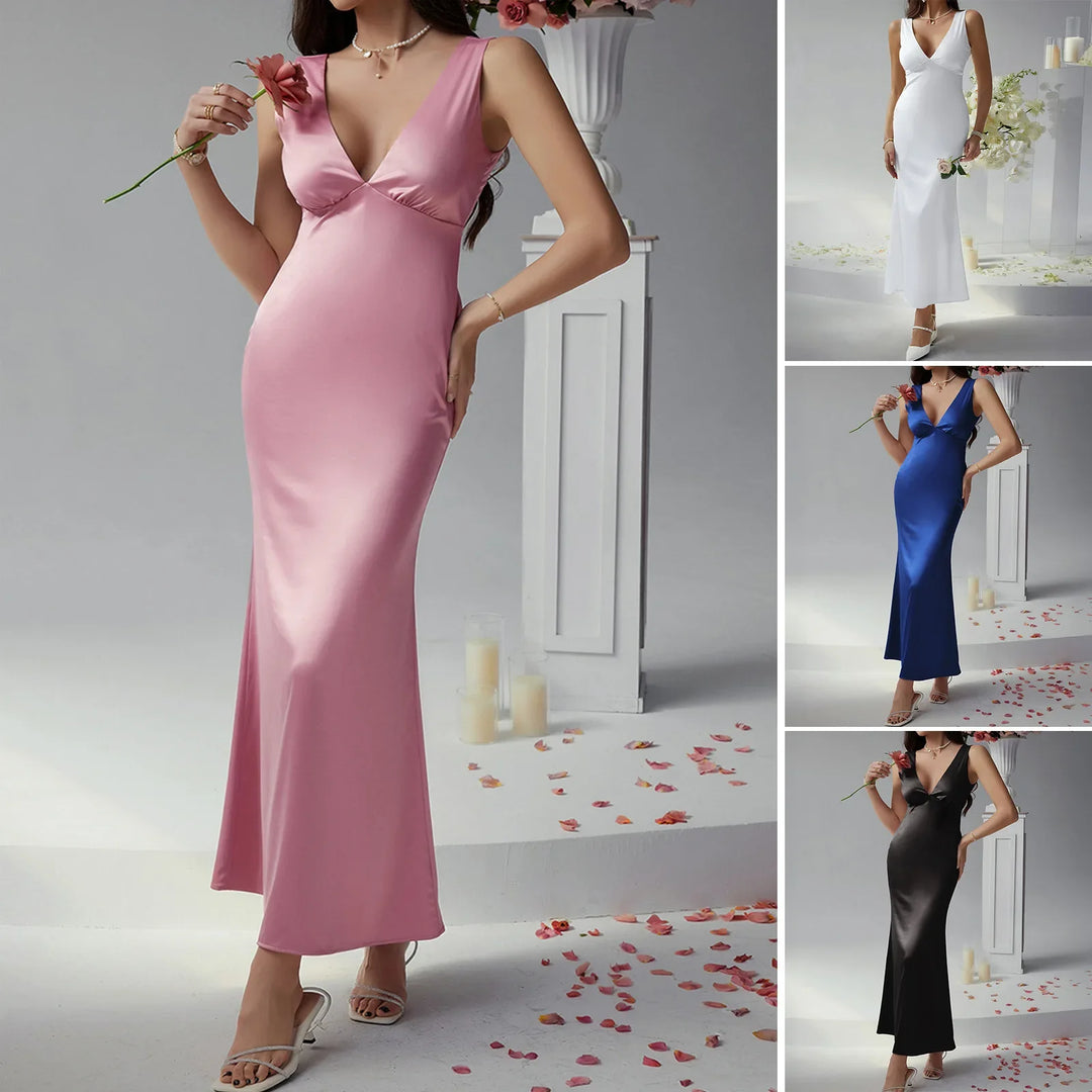 Duttini | Elegant Sleeveless V-Neck Empire Waist Midi Dress