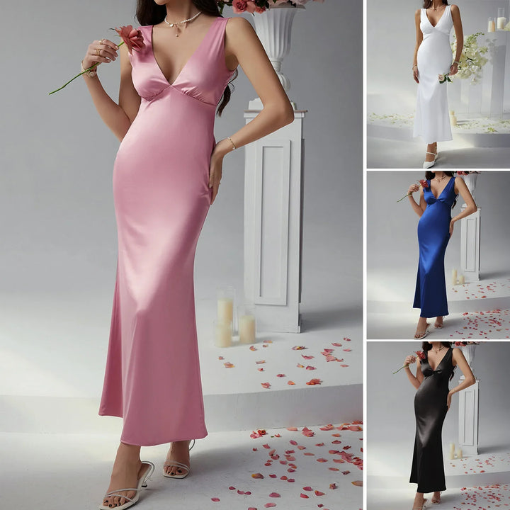 Duttini | Elegant Sleeveless V-Neck Empire Waist Midi Dress