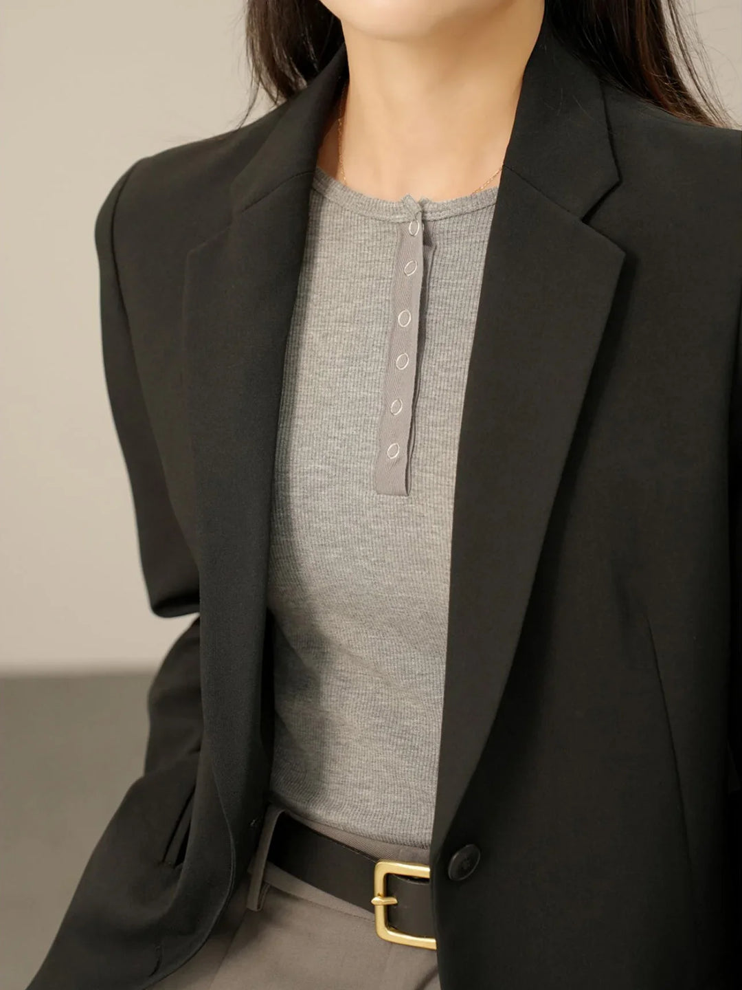 Duttini | Pop-Button Top for Women in Cotton Blend, Fitted, Black