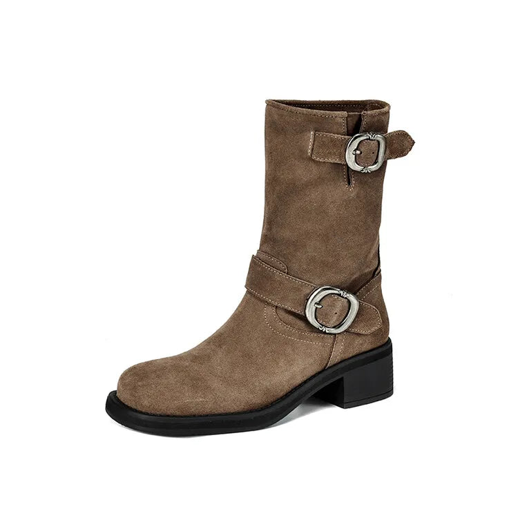 Duttini | Suede Buckle Boots in Black