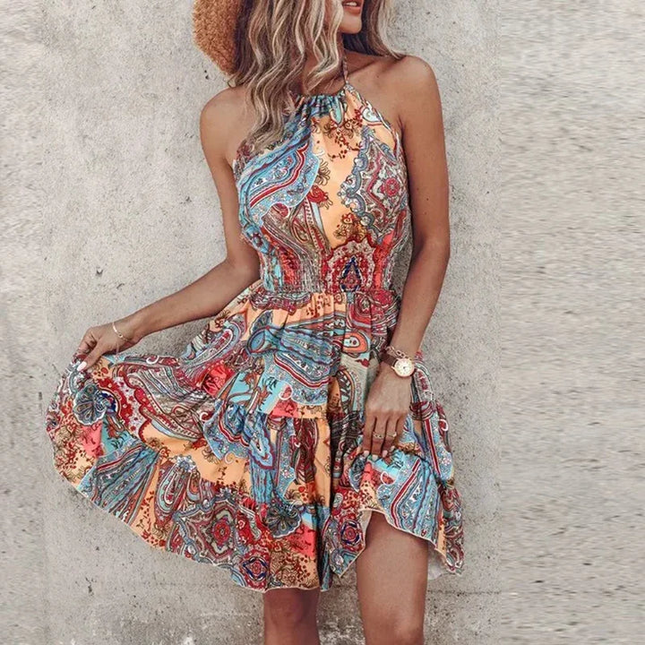 Duttini | Statement Halter Lace Flowy Draped Dress in a Flattering Cut
