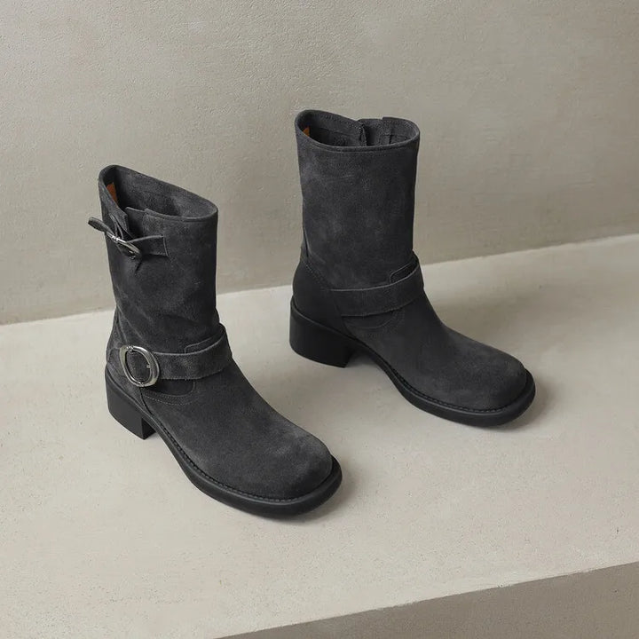 Duttini | Suede Buckle Boots in Black
