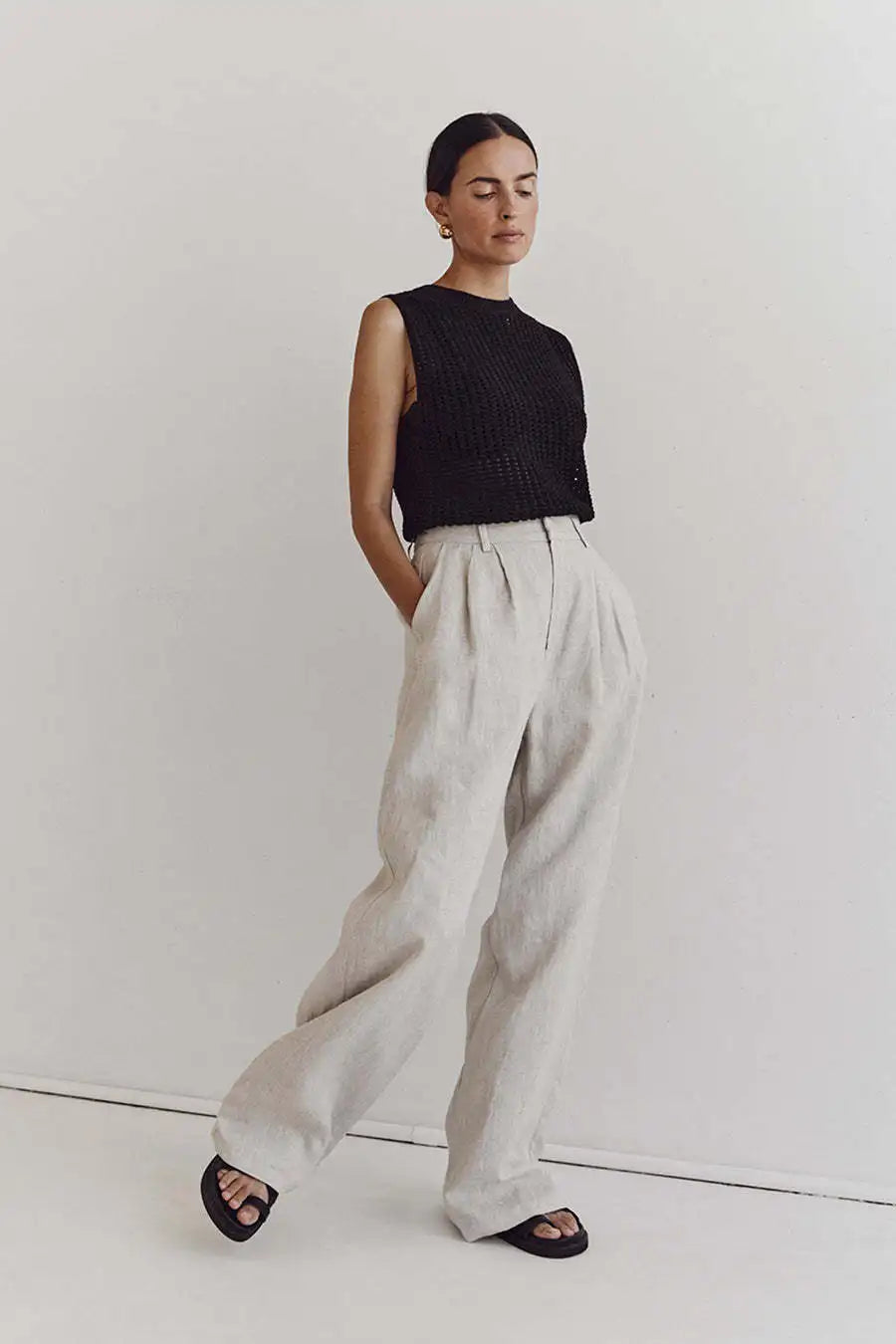 Duttini | Hollow Knit Tank for Women in Cream