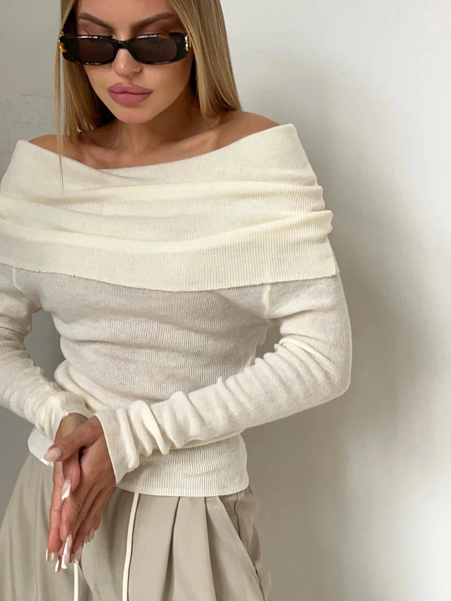 Duttini | Off-Shoulder Knit Top for Women in Black