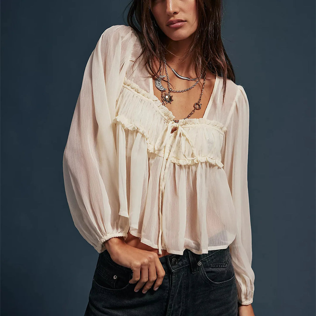 Duttini | Chiffon Tie Blouse for Women in Whisper Color