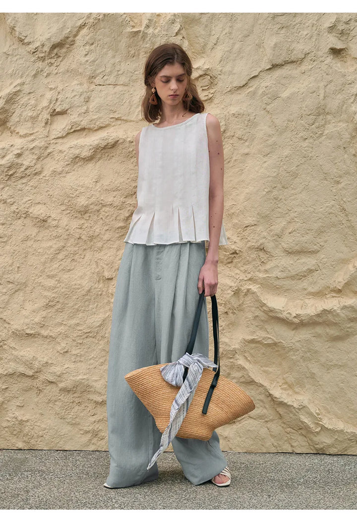 Duttini | Pleated Wide Leg Linen Pant for Women in Natural