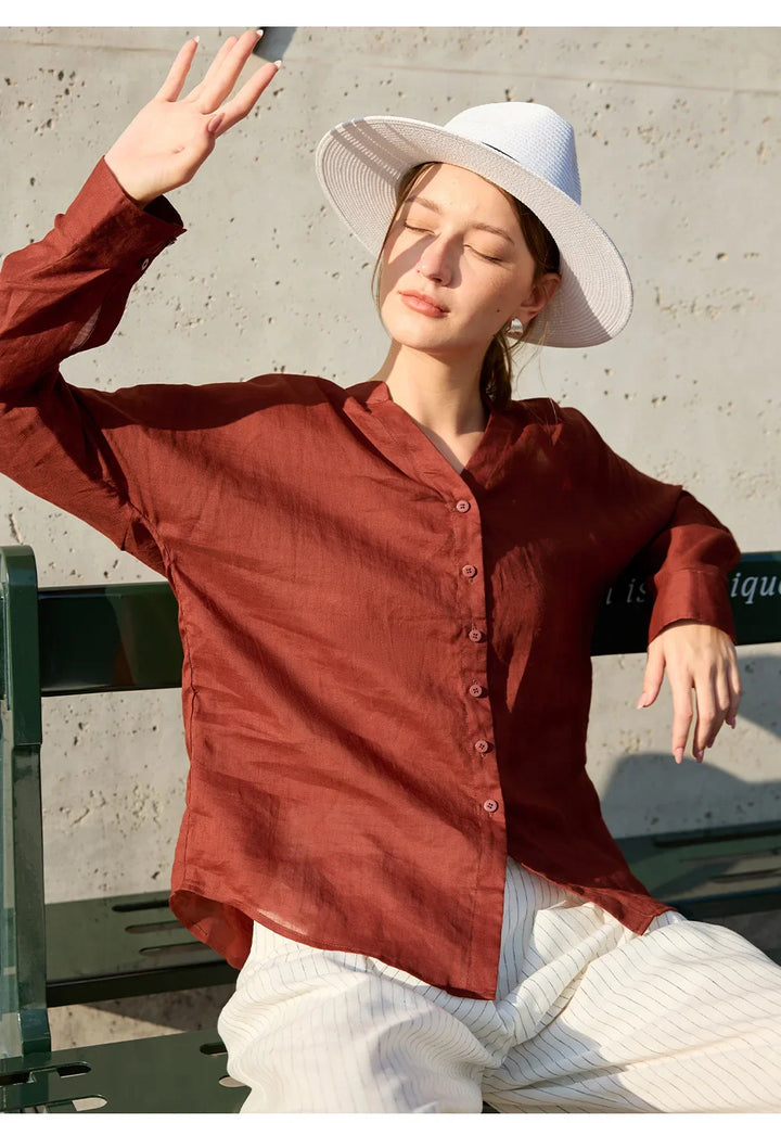Duttini | Linen V-Neck Shirt for Women