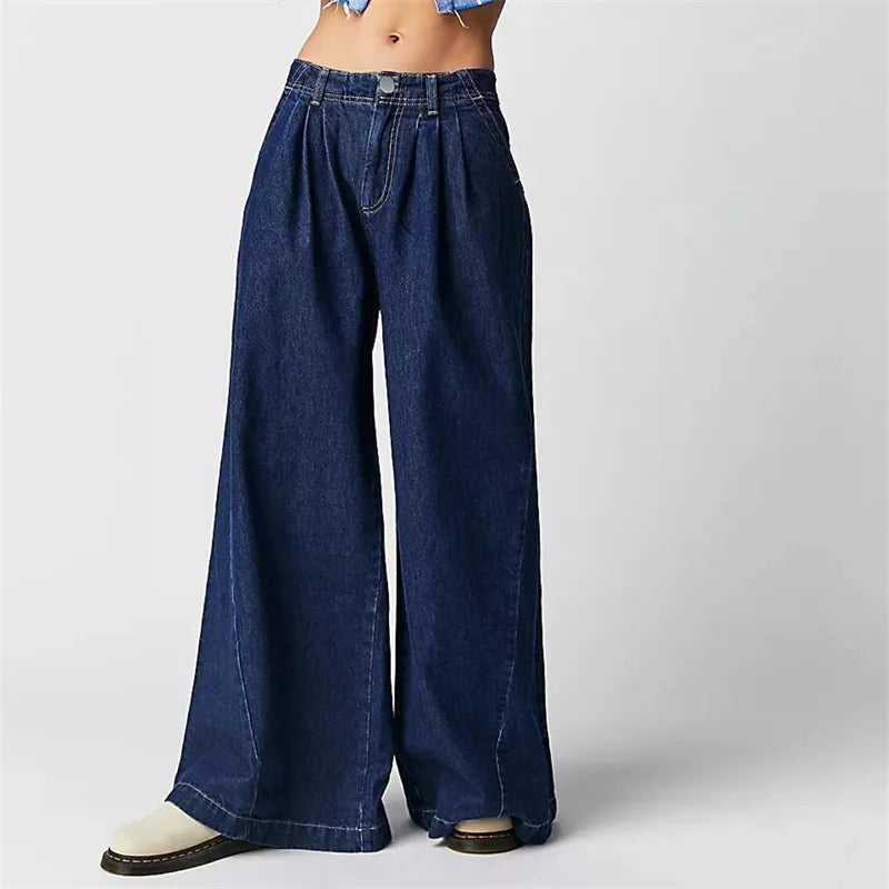 Duttini | Pleated Wide-Leg Jeans for Women in Denim Blue