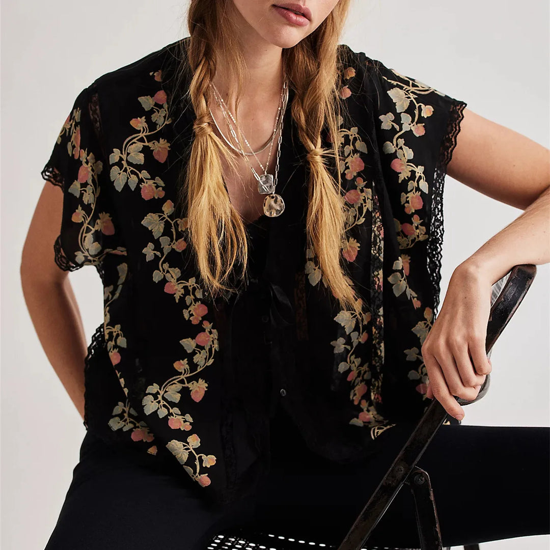 Duttini | Lace Trim Blouse for Women in Strawberry Color