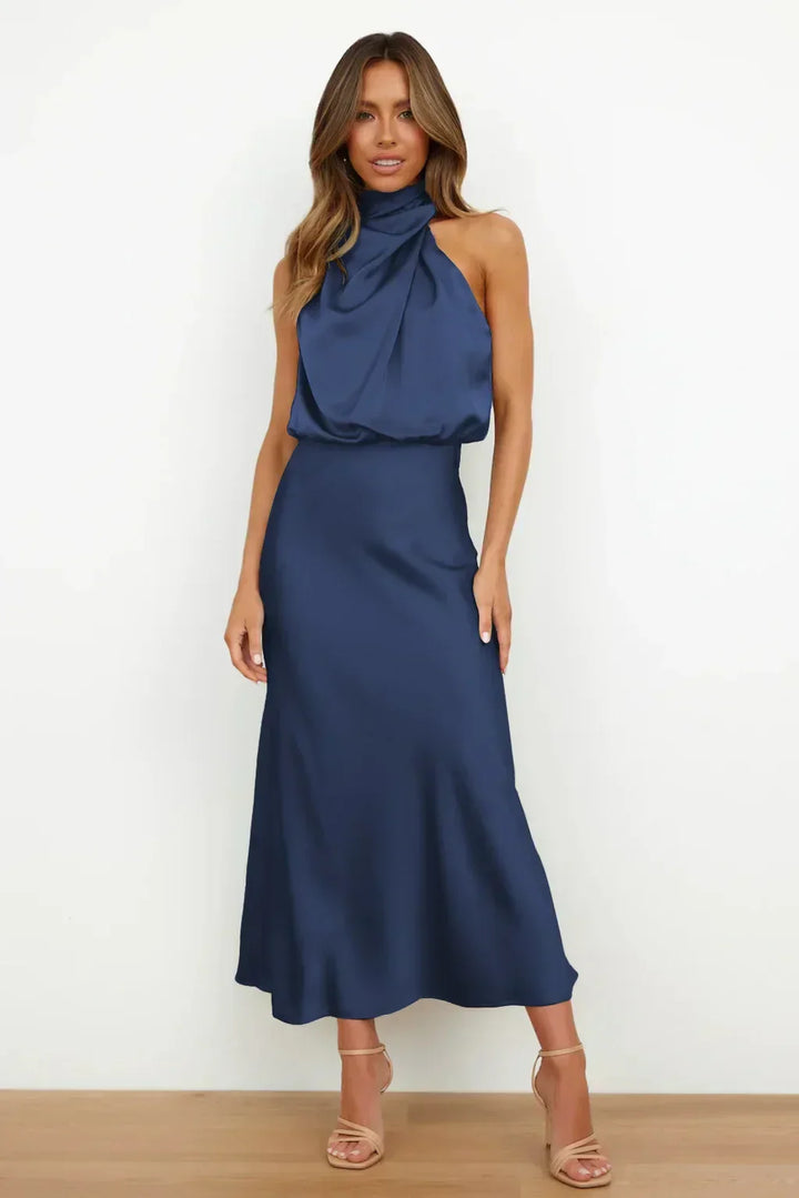 Duttini | Elegant Halter Evening Dress with Graceful Drape