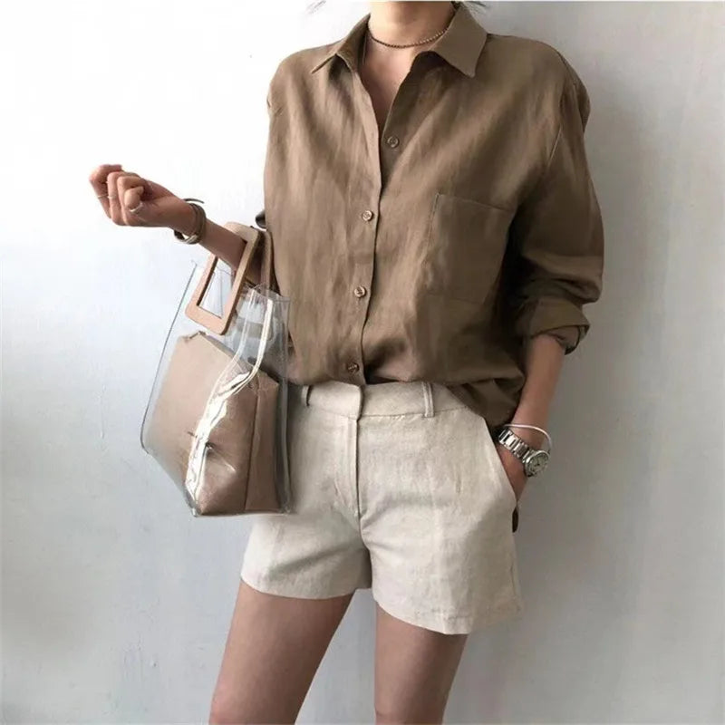 Duttini | Soft Linen Open Collar Shirt