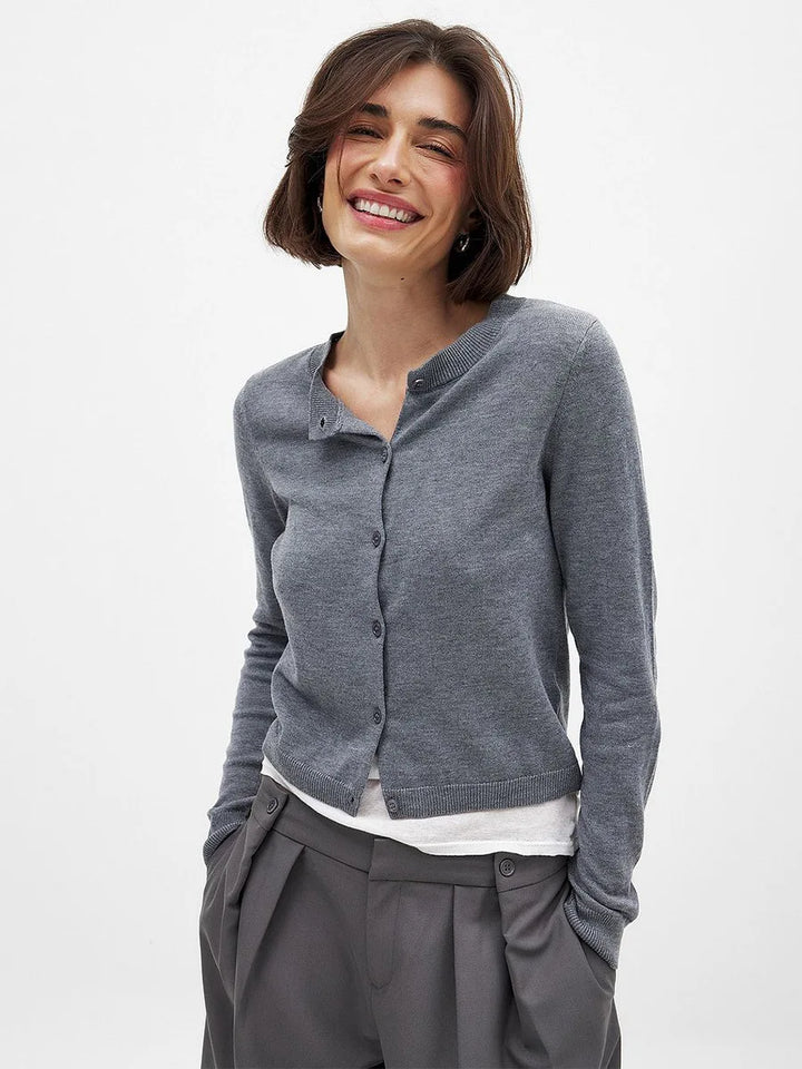 Duttini | Knit Button Cardigan for Women in Soft Fabric, Relaxed Fit, Cream Color