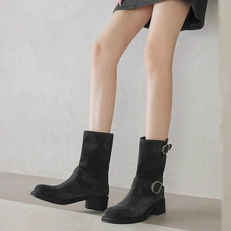 Duttini | Suede Buckle Boots in Black