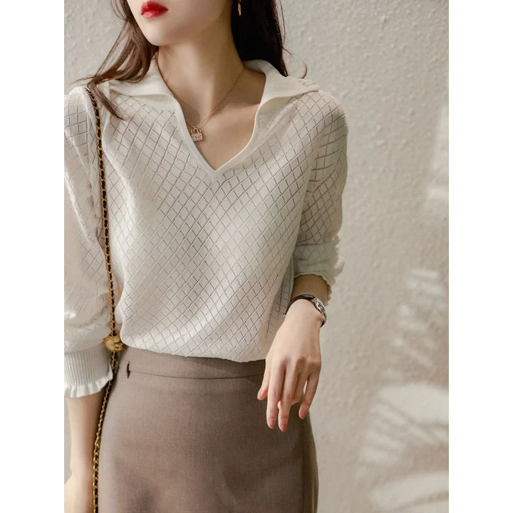 Duttini | Diamond Knit Top for Women in Light Blue