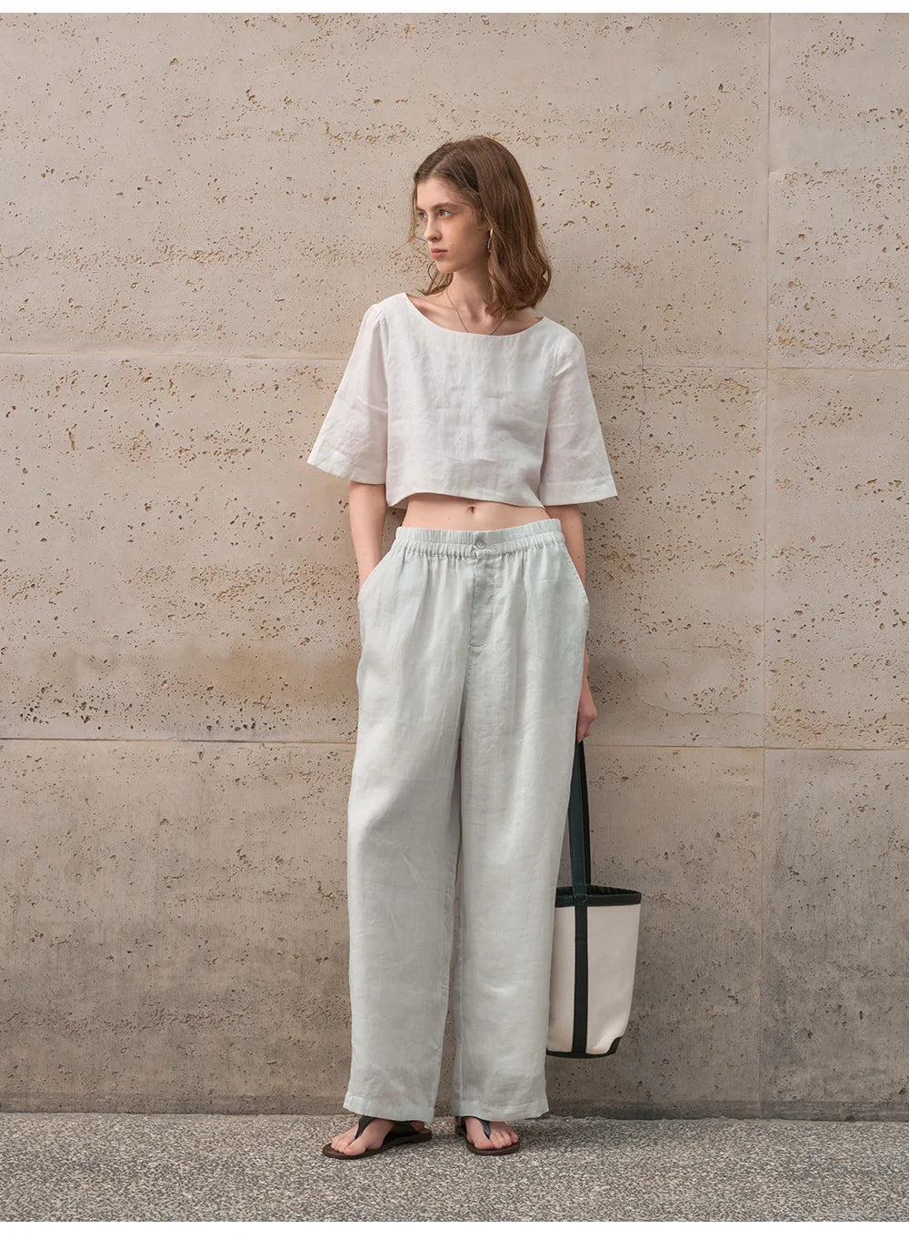 Duttini | Boxy Linen Crop Top