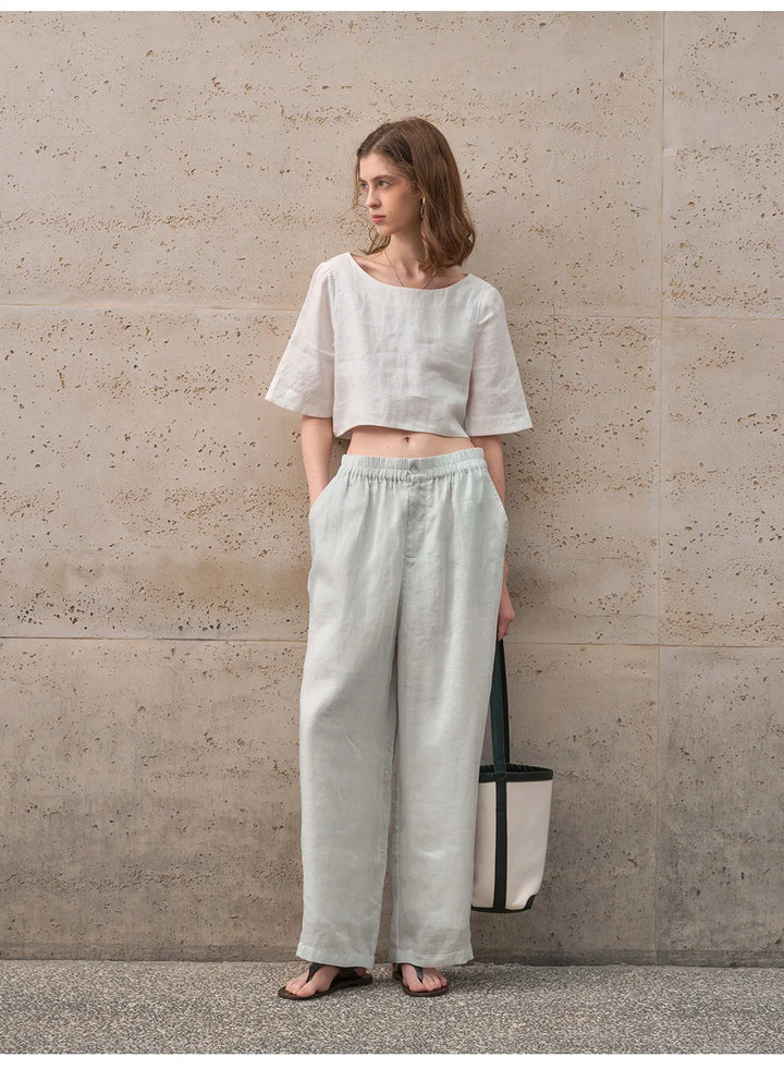 Duttini | Boxy Linen Crop Top