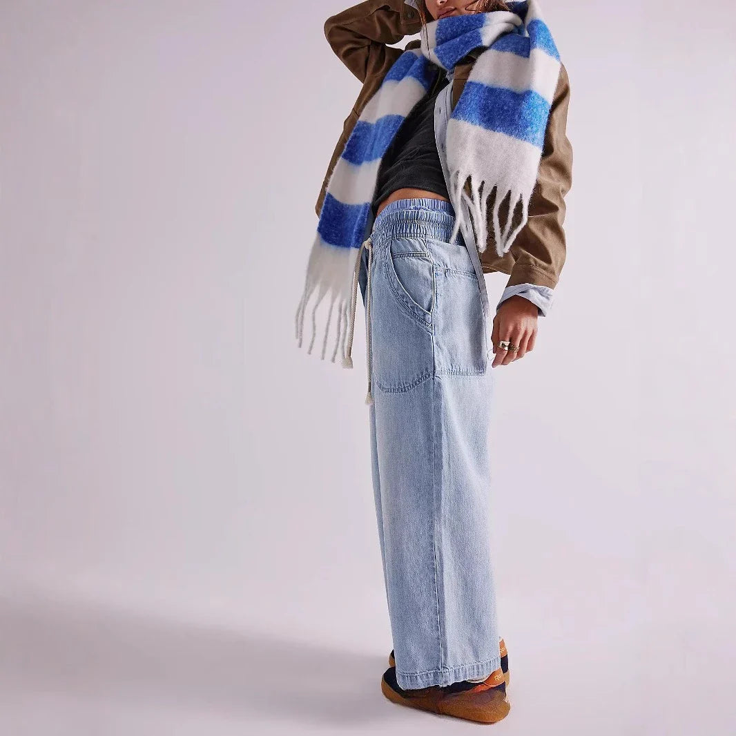 Duttini | Weekender Drawstring Jeans for Women in Blue Denim