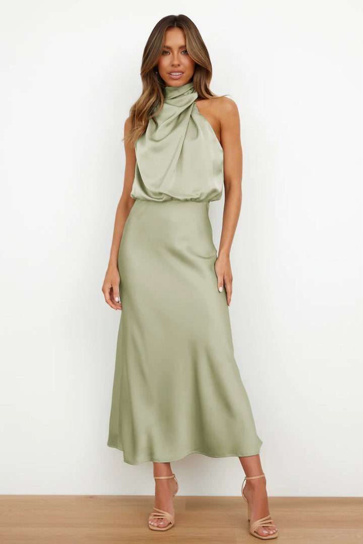 Duttini | Elegant Halter Evening Dress with Graceful Drape
