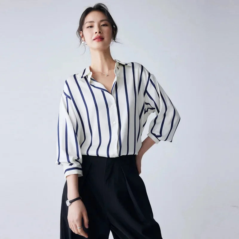 Duttini | Stripe Satin Blouse for Women
