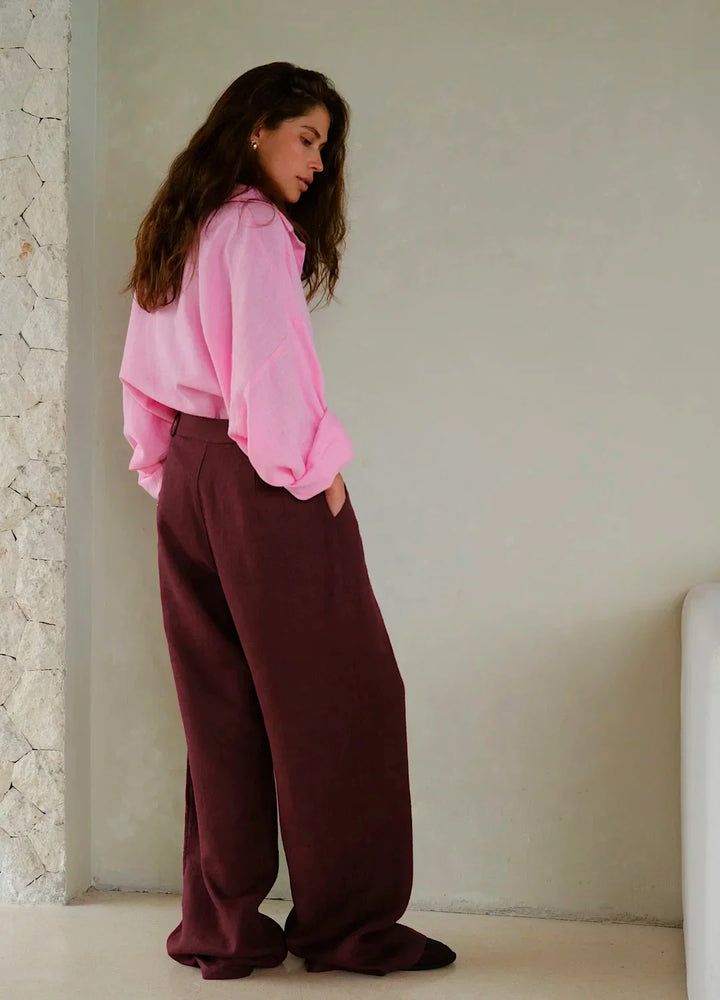 Duttini | Linen Wide-Leg Trousers for Women in Natural Color