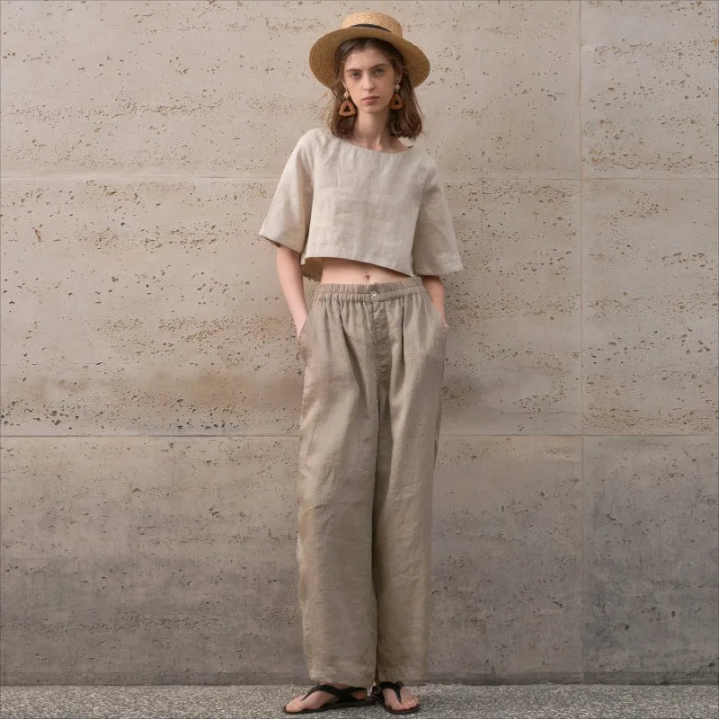 Duttini | Boxy Linen Crop Top