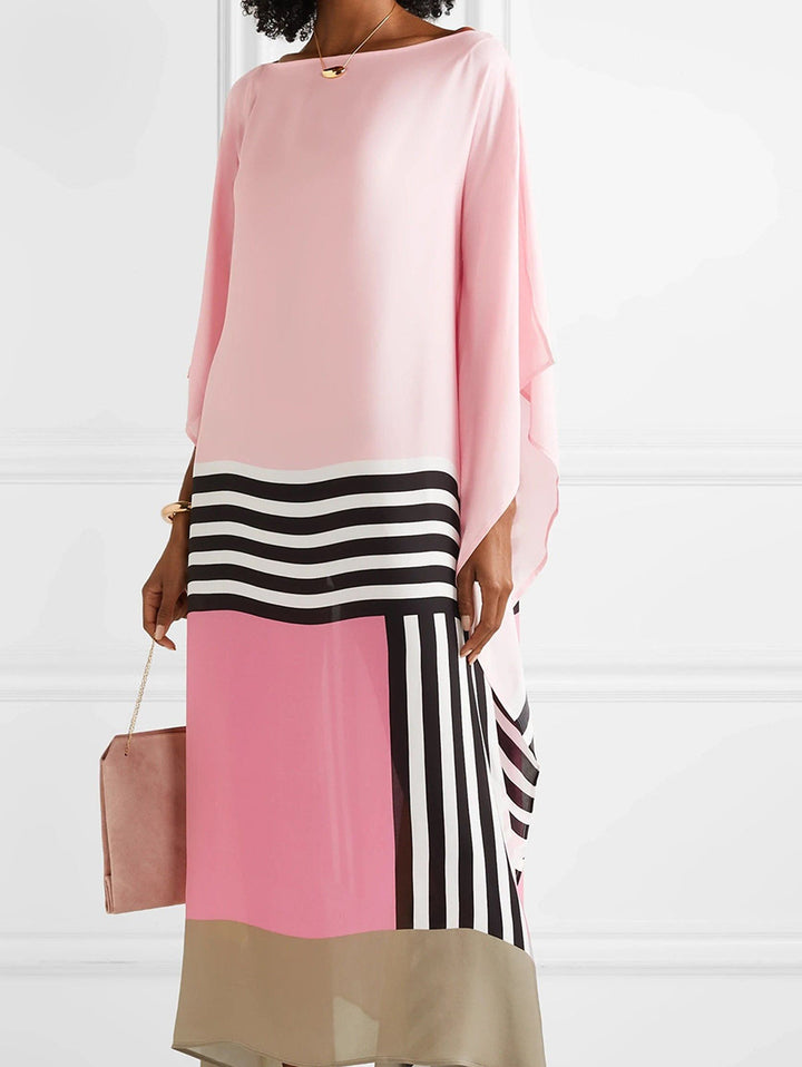 Duttini | Sophisticated Caftan Dress Geometric Print Batwing Sleeve Maxi Dress