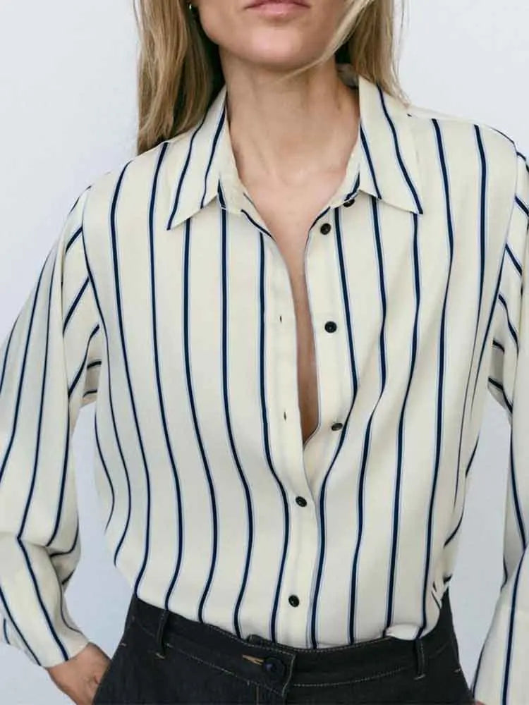 Duttini | Striped Button-Up Blouse for Women in Cotton Blend