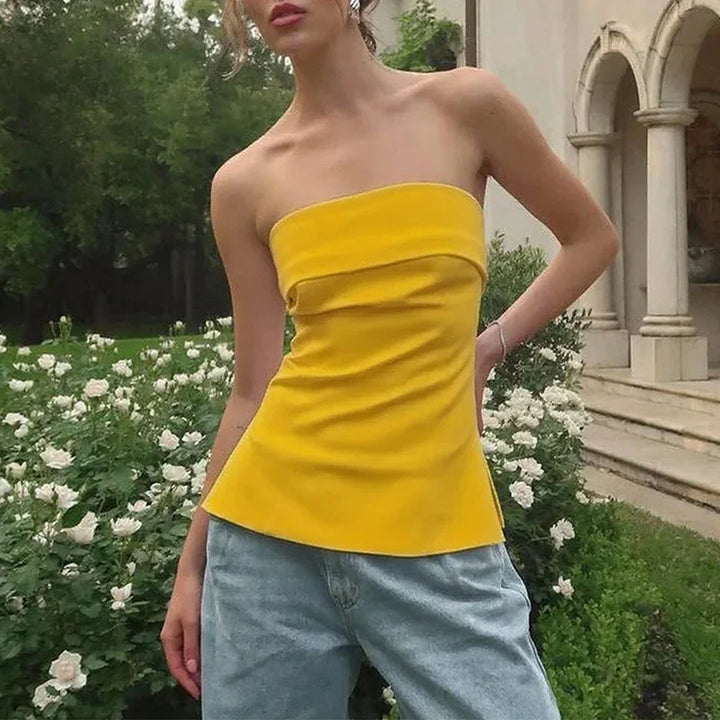 Duttini | Linen Strapless Tube Crop Top for Women
