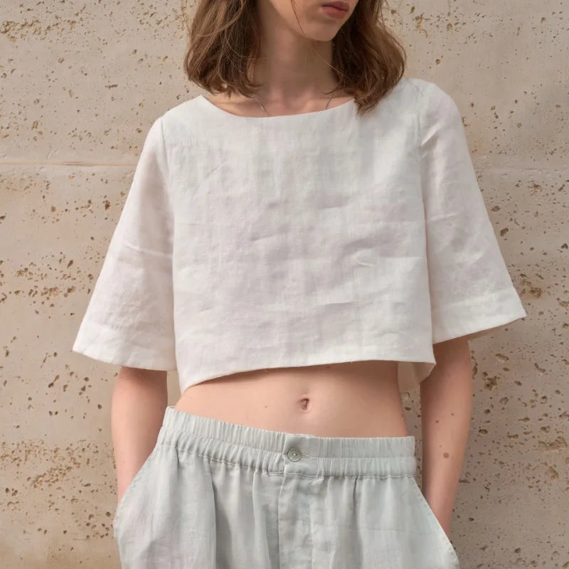 Duttini | Boxy Linen Crop Top