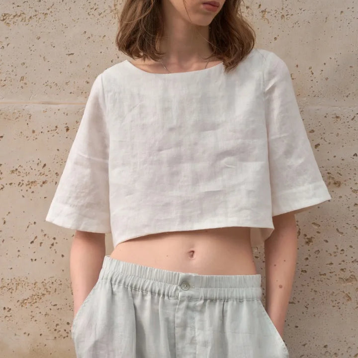 Duttini | Boxy Linen Crop Top