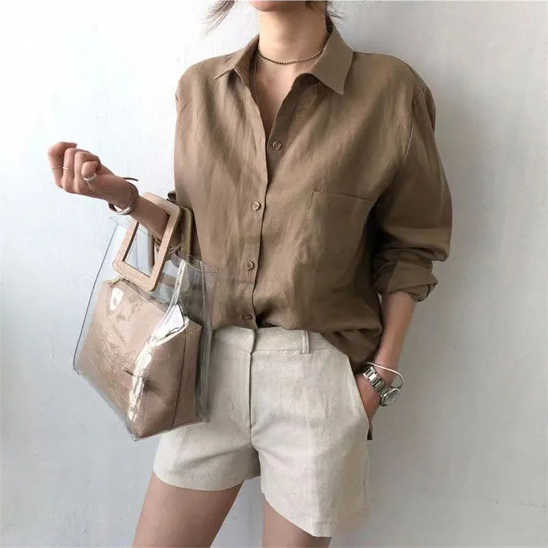 Duttini | Soft Linen Open Collar Shirt