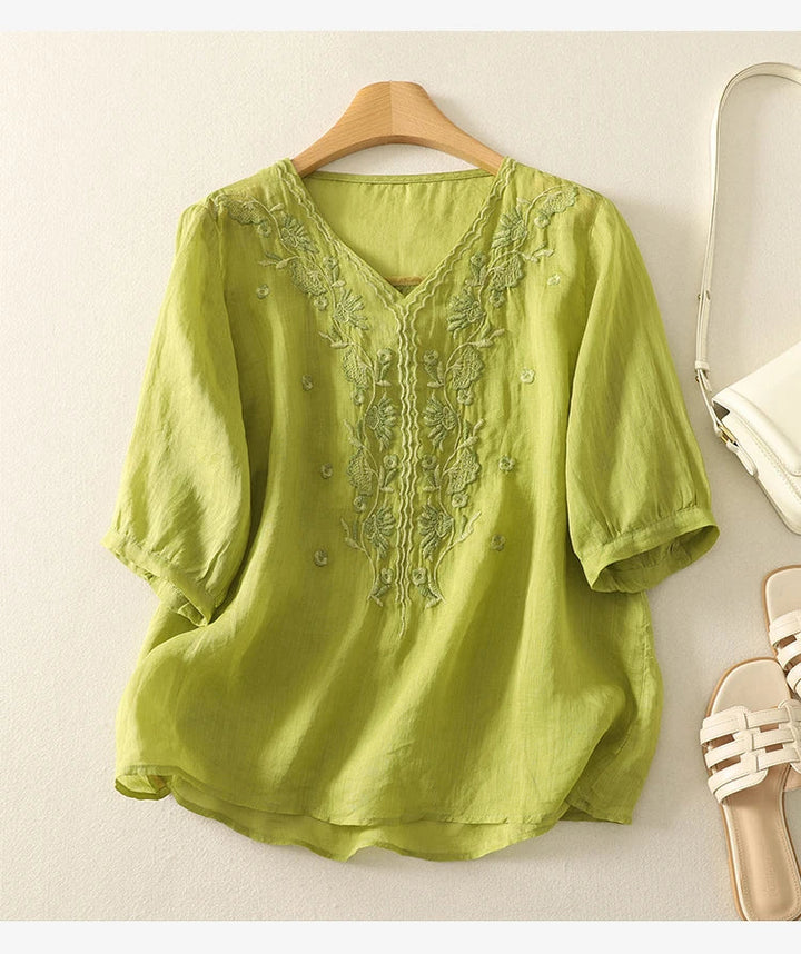 Duttini | V-Neck Cotton Blouse for Women in White
