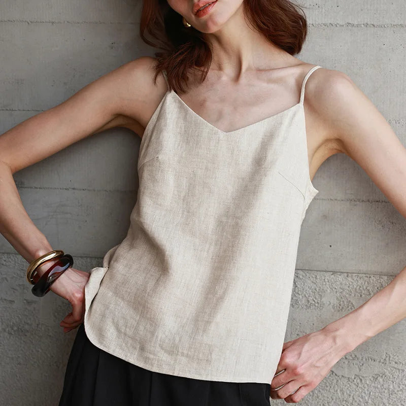 Duttini | Linen V-Neck Camisole Top for Women