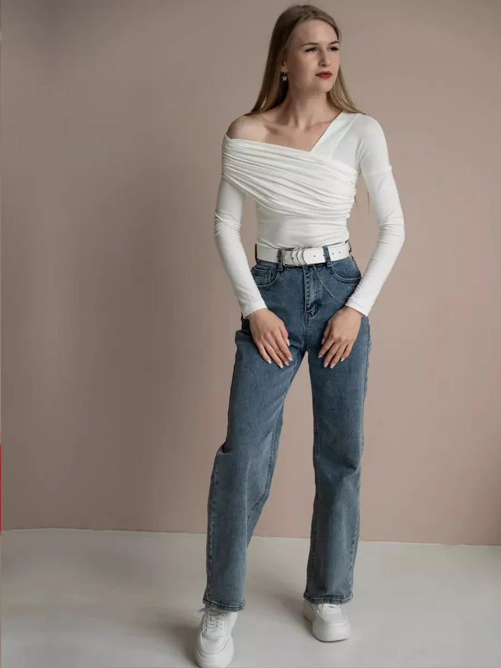 Duttini | Off-Shoulder Top for Women in Cotton Blend, Fitted, White