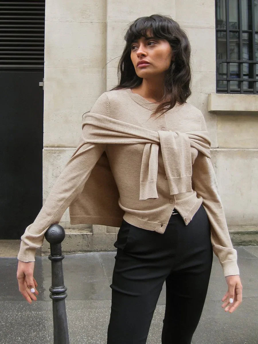 Duttini | Knit Button Cardigan for Women in Soft Fabric, Relaxed Fit, Cream Color