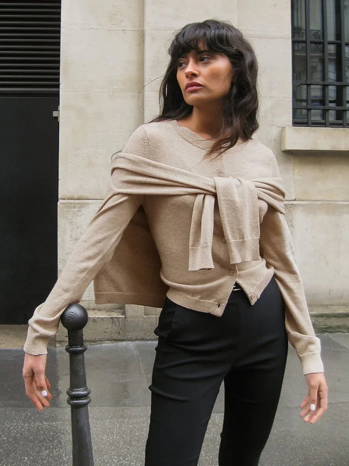 Duttini | Knit Button Cardigan for Women in Soft Fabric, Relaxed Fit, Cream Color